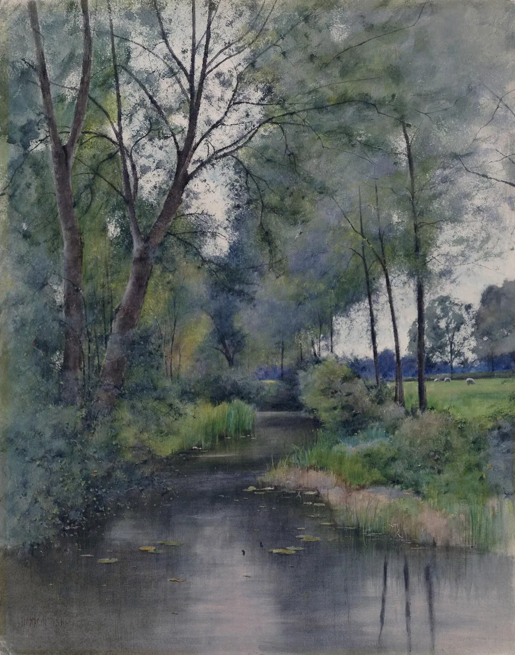 On the Enbourne, Berkshire, by Unknown, watercolor, 1860