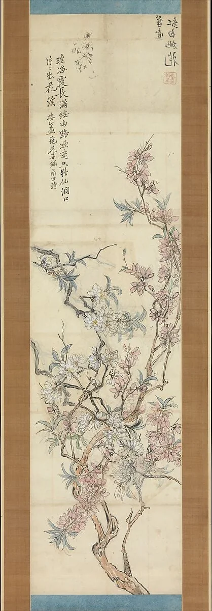 椿椿山筆 紅白桃花図（付・画稿）|Red and White Peach Blossoms, Preparatory Sketch, detail