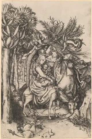 The Flight into Egypt, by Martin Schongauer, ink, 1472