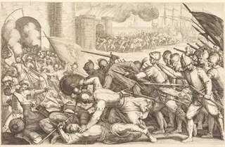 The Troops Forcing the Gate of a Town, by Jacques Callot, ink, 1614