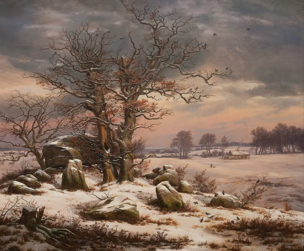 Winter Landscape near Vordingborg, Denmark, by Johan Christian Dahl, oil, 1829