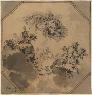 Study for a Ceiling: Allegory of the Harvest with Dionysus and Ceres, by Jacob de Wit, ink, 1724