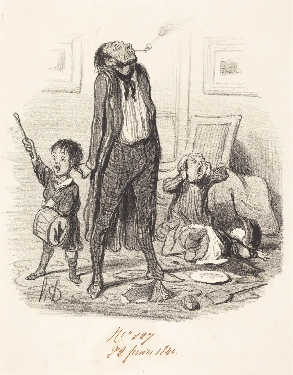 Poète classique composant une églogue..., by Honoré Daumier, ink, 1840