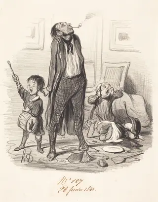 Poète classique composant une églogue..., by Honoré Daumier, ink, 1840