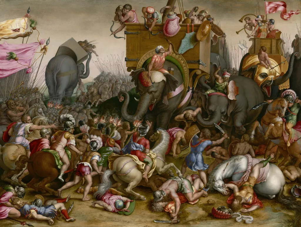 The Battle of Zama, by After Cornelis Cort, oil, 1567