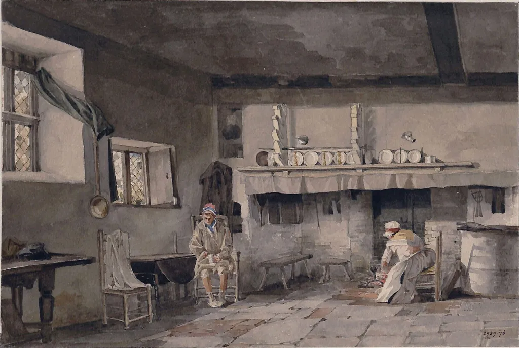 Interior of a Cottage, by George Pyne, watercolor, 1820