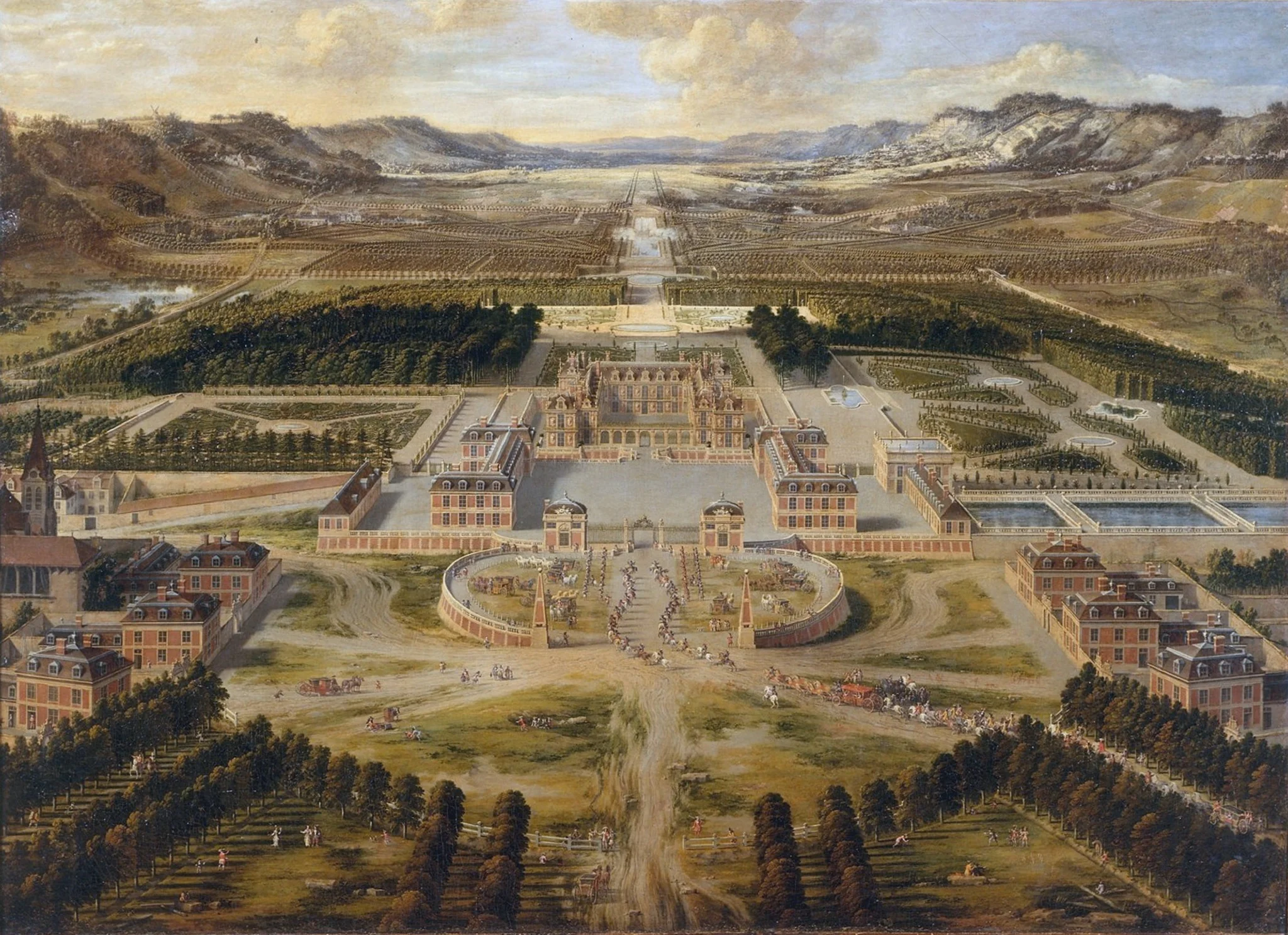 View of the Palace of Versailles and the gardens from the Avenue de Paris in 1668, detail
