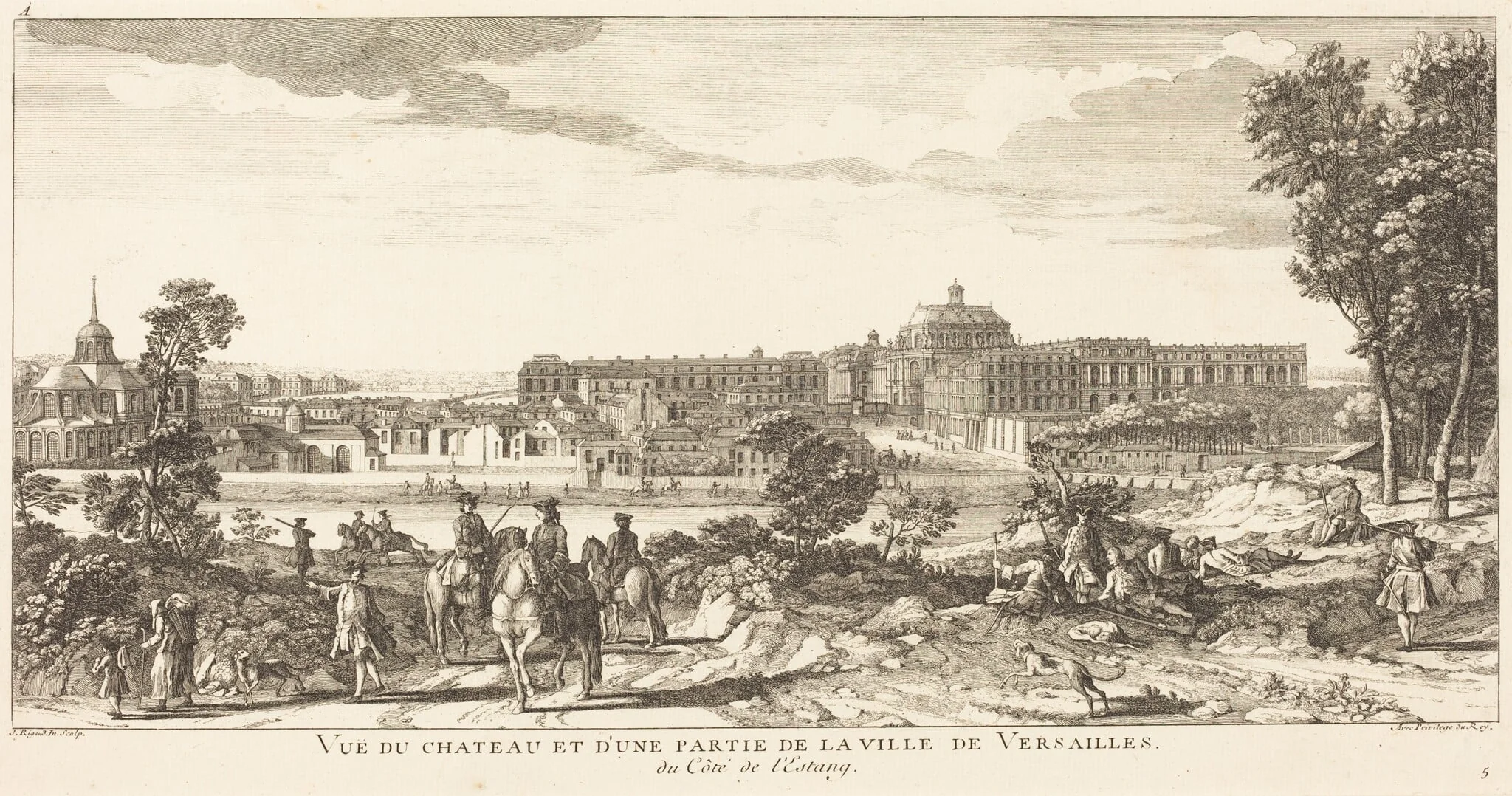 Vue du Chateau et d'une Partie de la Ville deVersailles, detail