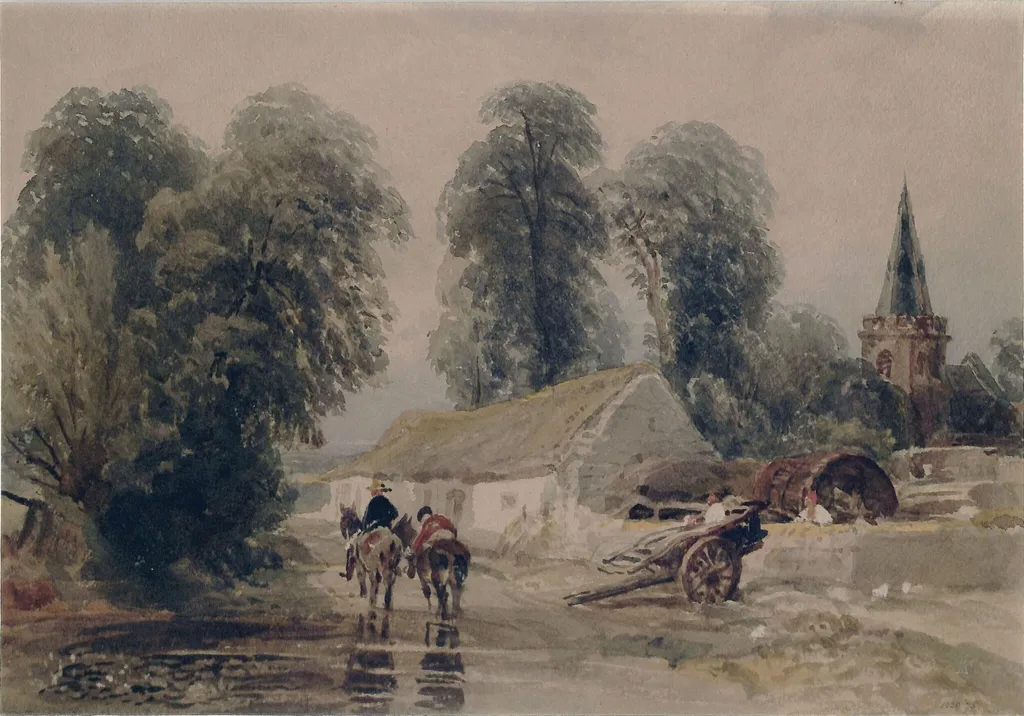 A village in Lincolnshire, by Peter De Wint, watercolor, 1810