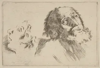 Study of Heads, One Turned to the Right and the Other Turned Left, by Stefano Della Bella, ink, 1637