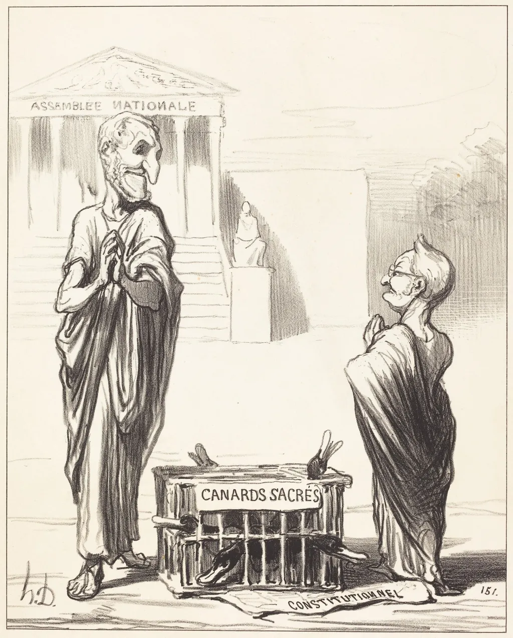 Les Augures de l'Empire..., by Honoré Daumier, ink, 1850