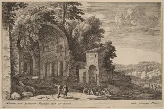 The Grotto of the Nymph Egeria, by Herman van Swanevelt, ink, 1628