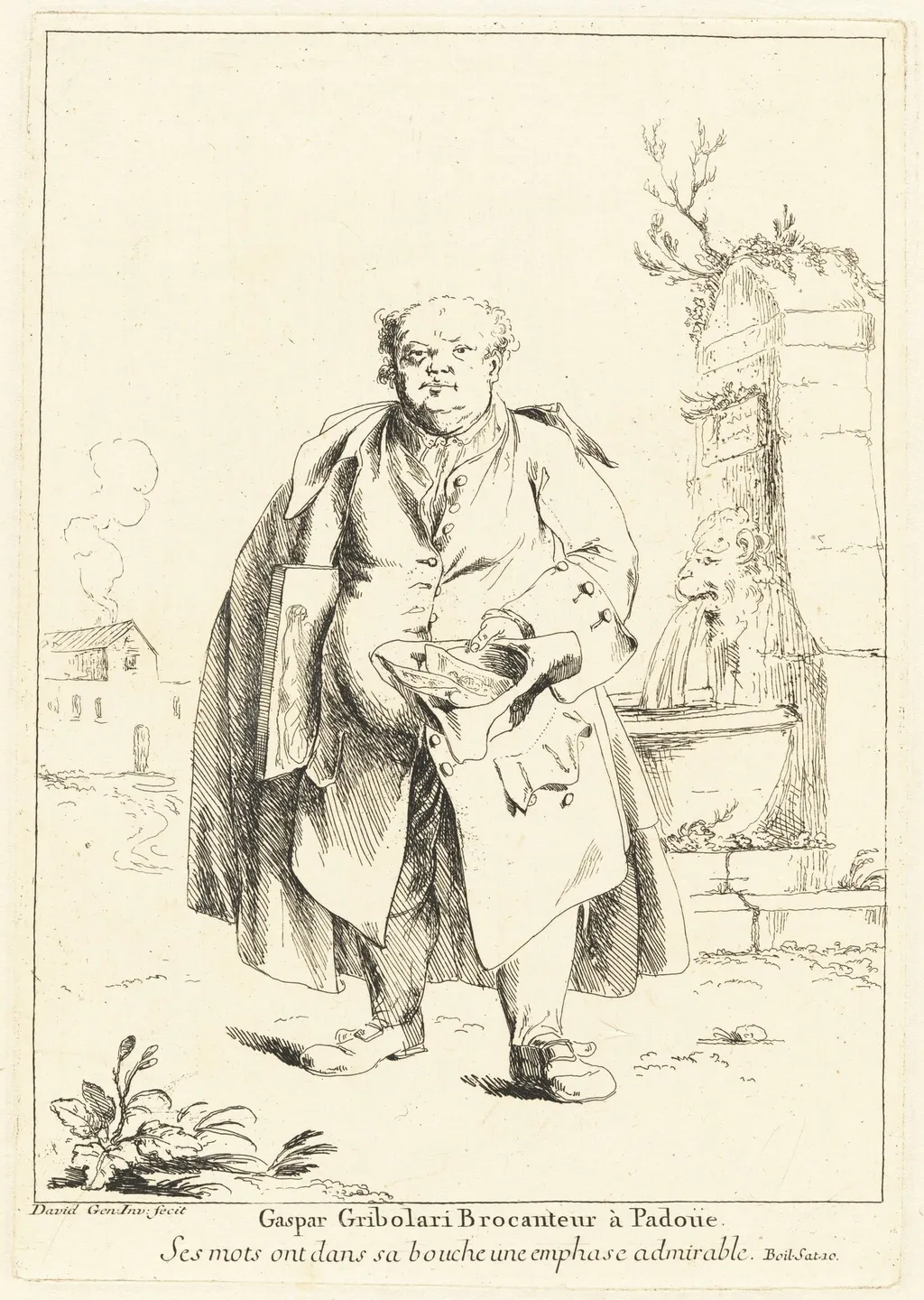 Gaspar Gribolari Brocanteur à Padoüe (Gaspar Gribolari, Secondhand Dealer in Padua), by Giovanni David, ink, 1775