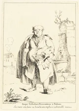 Gaspar Gribolari Brocanteur à Padoüe (Gaspar Gribolari, Secondhand Dealer in Padua), by Giovanni David, ink, 1775