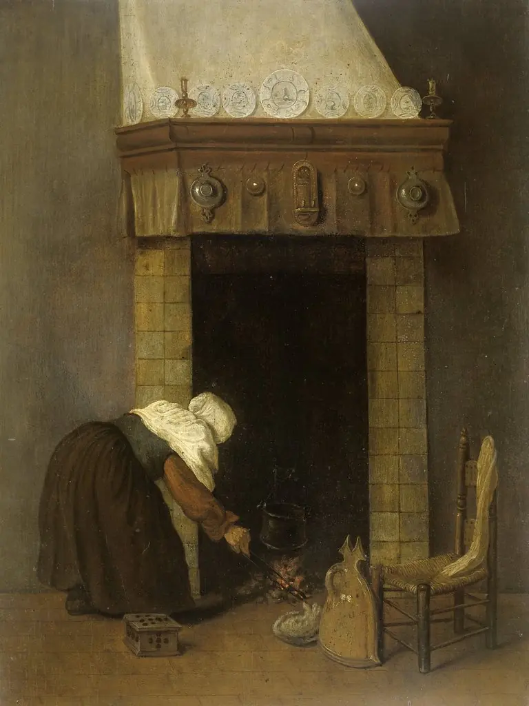 Woman at the hearth, by Jacob Vrel, oil, 1658