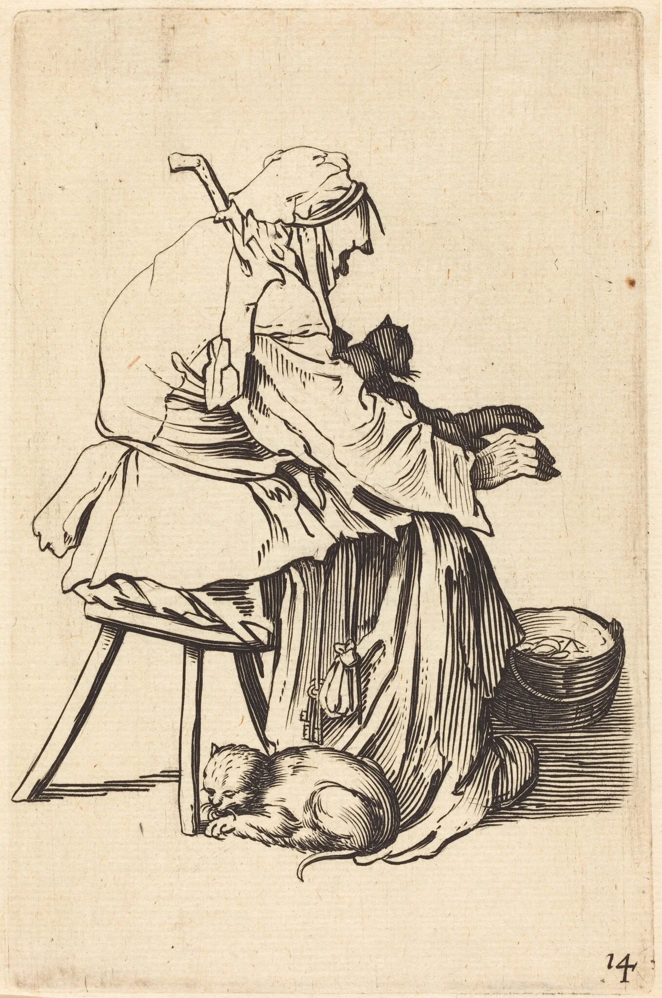 Old Woman with Cats, detail