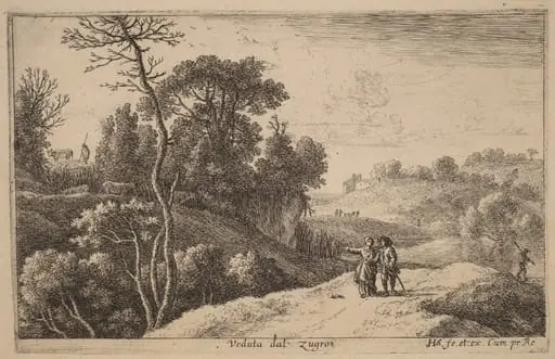 First View of Zugro, by Herman van Swanevelt, ink, 1628