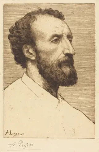 Jules Dalou, 2nd plate, by Alphonse Legros, ink, 1874