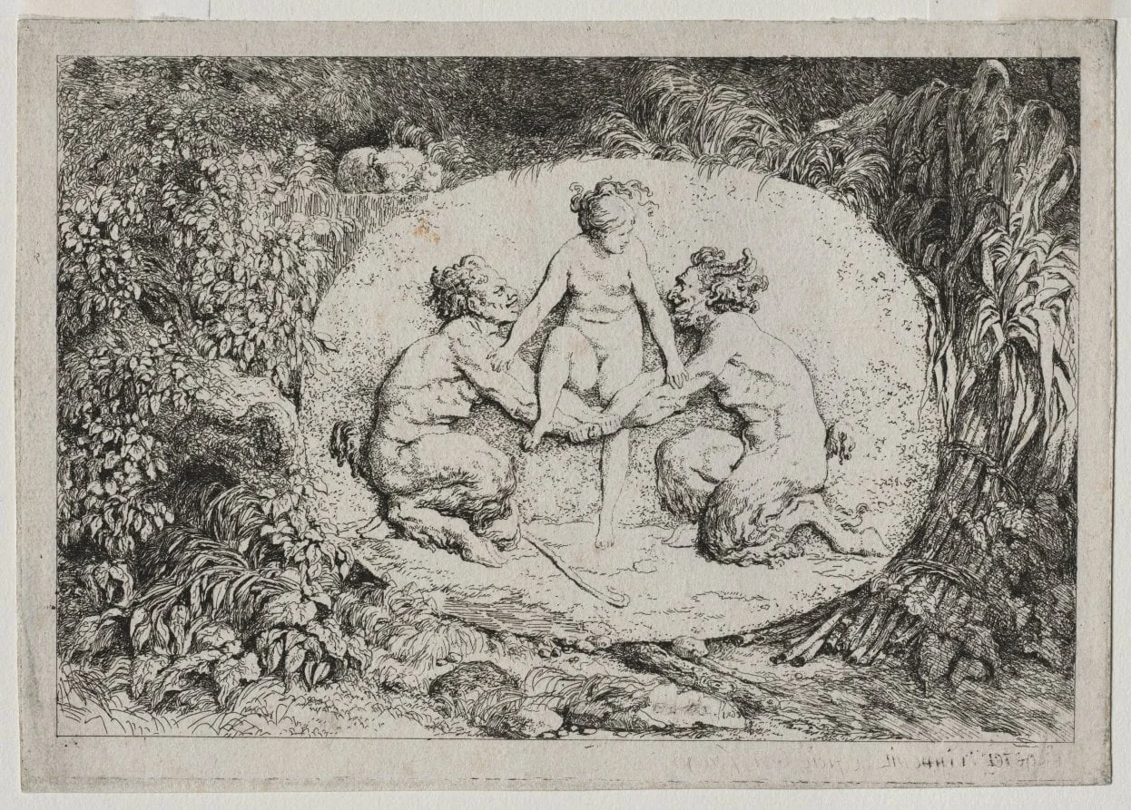 Bacchanales: Nymph Supported by Two Satyrs, detail