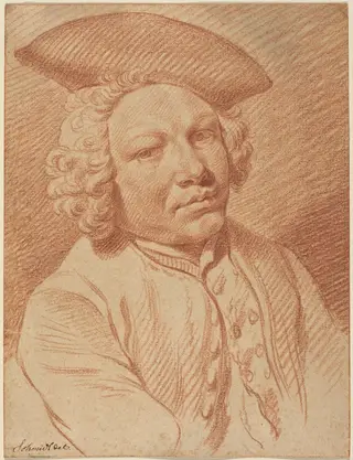 Portrait of a Man in a Tricorn Hat, by Georg Friedrich Schmidt, chalk, 1744