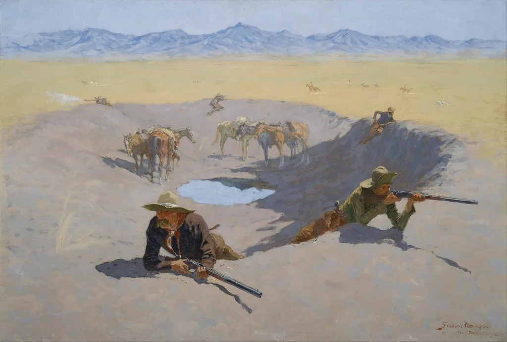 Fight for the Waterhole, by Frederic Remington, oil, 1903