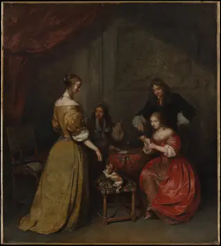 The Card Party, by Caspar Netscher, oil, 1665