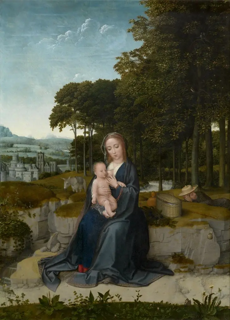 Rest on the Flight into Egypt, by Gerard David, oil, 1515