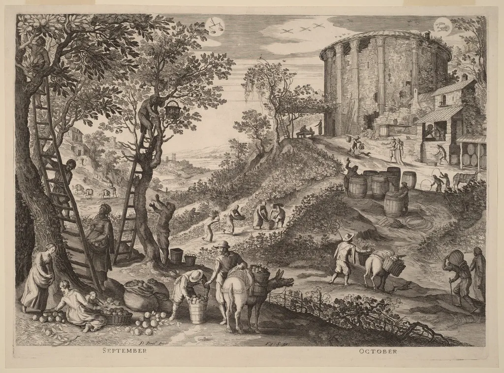 September and October, by Aegidius Sadeler II, ink, 1615
