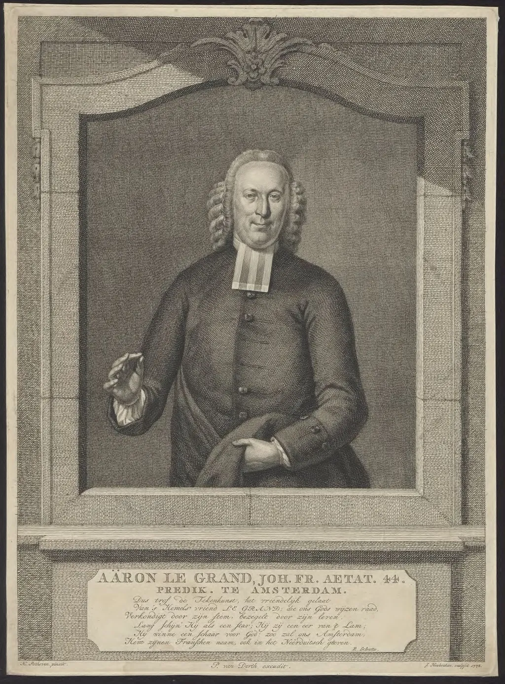 Portrait of Aaron le Grand, minister in Amsterdam, by Houbraken Jacob, unspecified, 1778