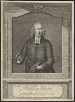 Portrait of Aaron le Grand, minister in Amsterdam, by Houbraken Jacob, unspecified, 1778