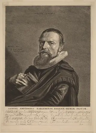 Samuel Ampzing, by Jonas Suyderhoff, ink, 1650
