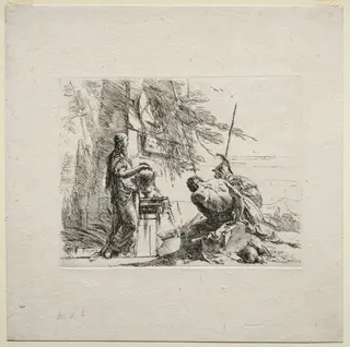 Various Caprices:  The Woman Standing with Hands on a Vase, by Giovanni Battista Tiepolo, 1742