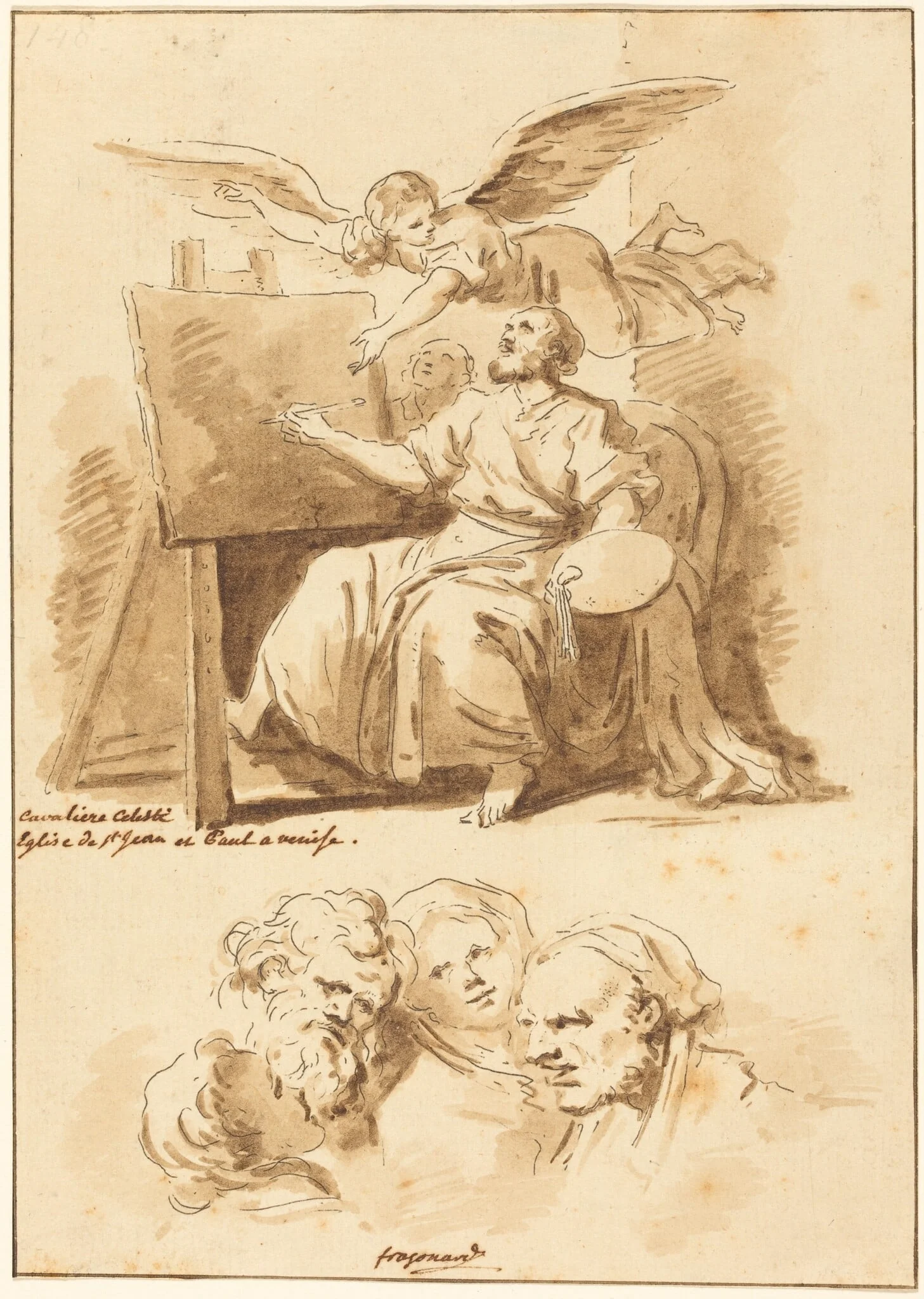 Saint Luke at His Easel and Four Expressive Heads, detail