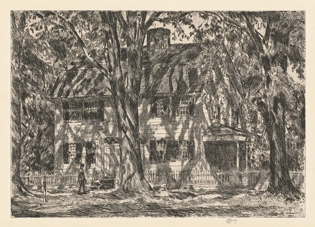 The Lion Gardiner House, Easthampton, by Childe Hassam, ink, 1920