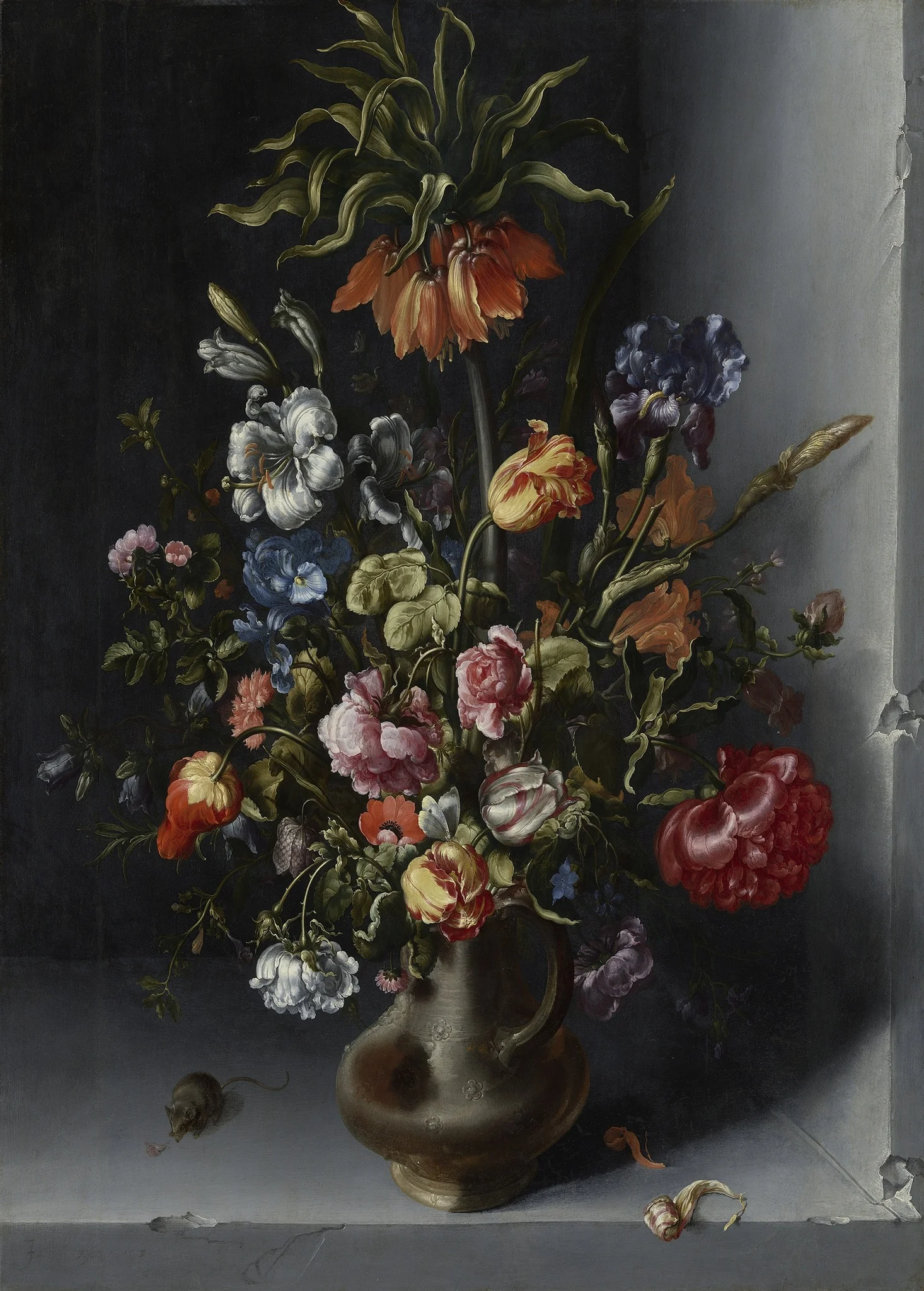 Flower piece with fritillaria in a niche, detail
