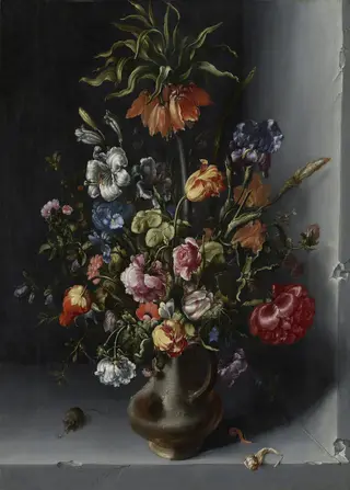 Flower piece with fritillaria in a niche, by Jacob Vosmaer, oil, 1613