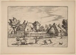 Farms in a Court, by Lucas van Doetechum, ink