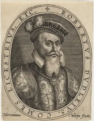 Robert Dudley, Earl of Leicester, by Hieronymus Wierix, ink, 1586