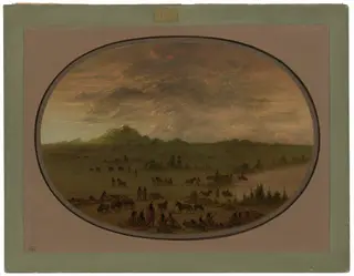 Bivouac of a Sioux War Party at Sunrise, by George Catlin, oil, 1865