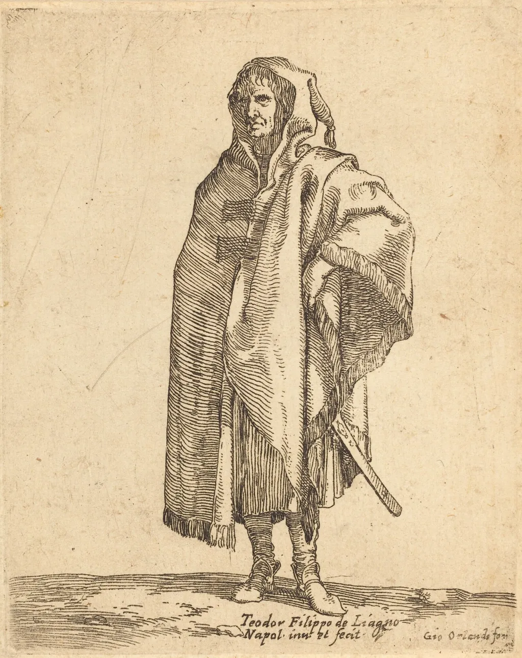 Standing Soldier in a Long Cloak, by Teodoro Filippo di Liagno, ink, 1607