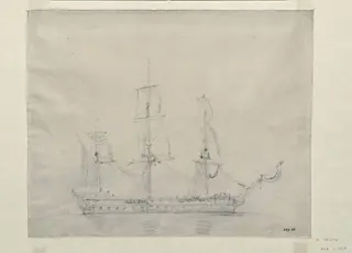 A man-of-war, by John Constable, watercolor, 1803