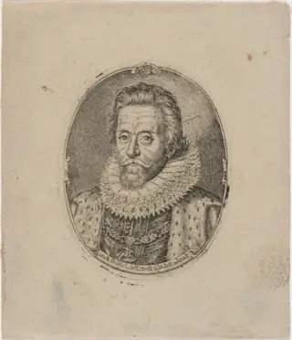 James I, King of England, by Simon van de Passe, ink, 1621