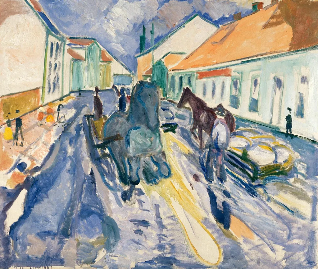 Runaway Horse in Street, by Edvard Munch, oil, 1910