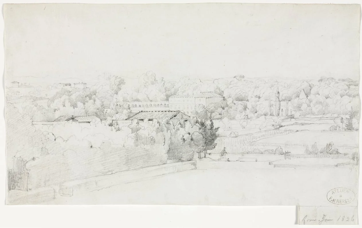 View of the Villa Borghese and its Orangerie from the Villa Medici, detail