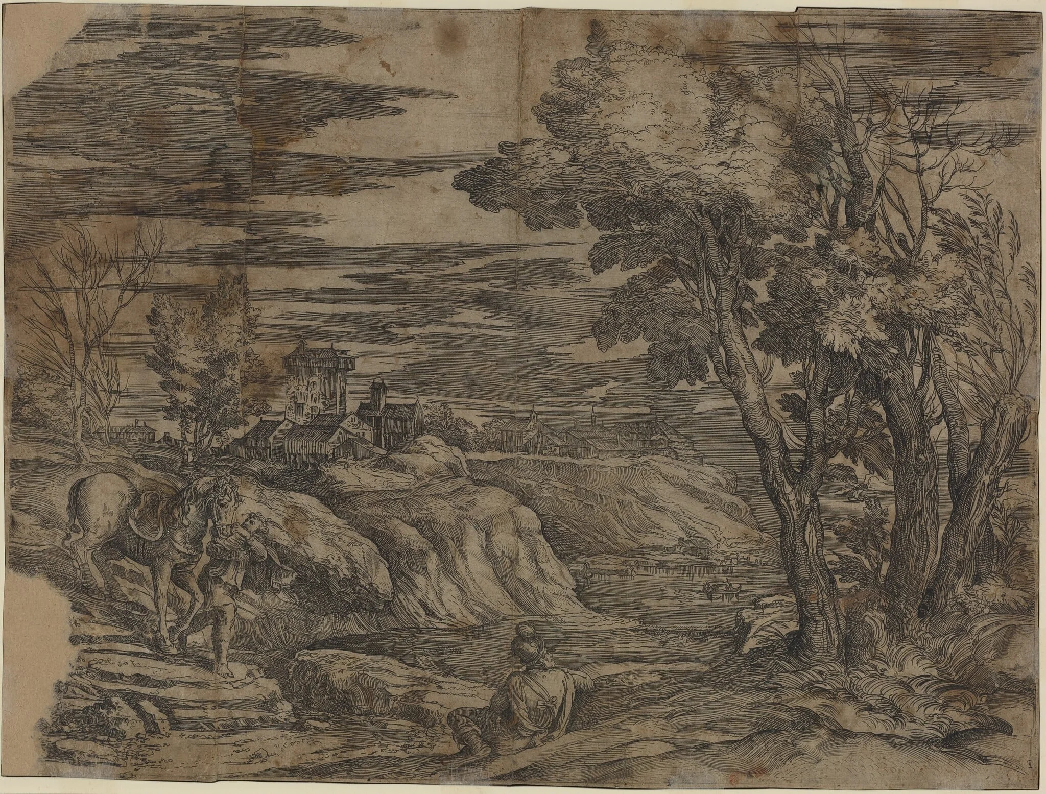 Landscape with a Man Leading a Horse, detail