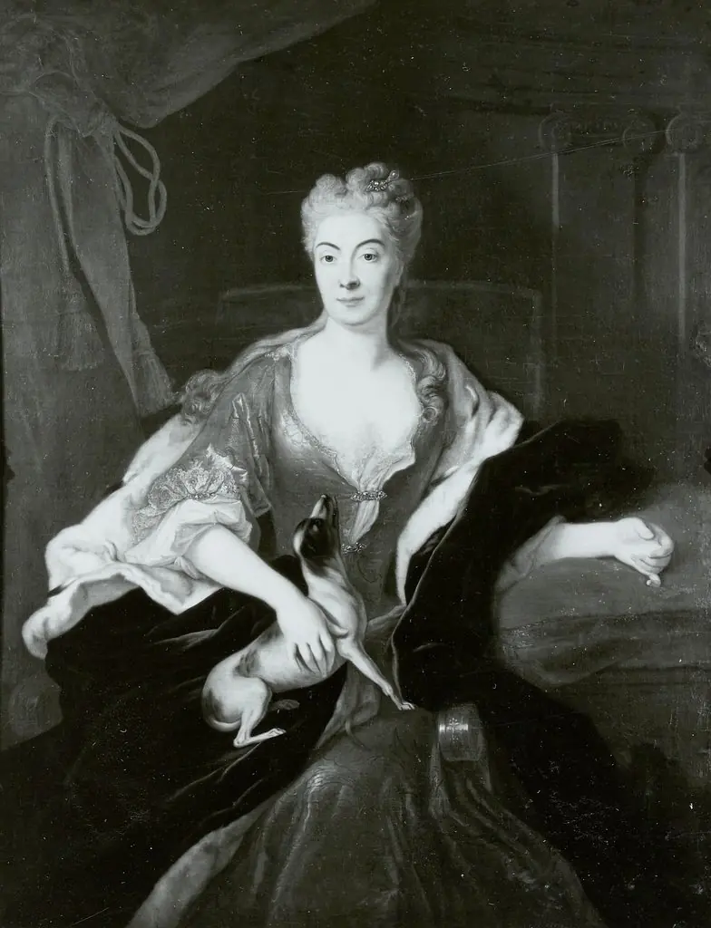 Ursula Katharina Fürstin von Lubomirska (1680-1743) mit Schoßhündchen, by Louis de Silvestre, oil