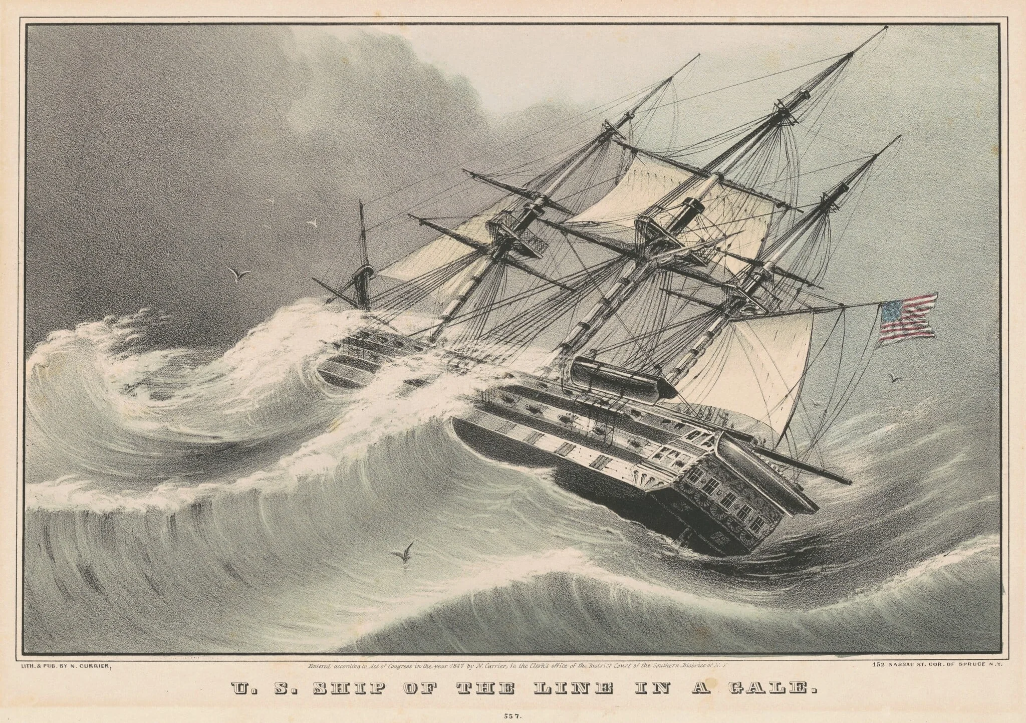 U.S. Ship of the Line in a Gale, detail