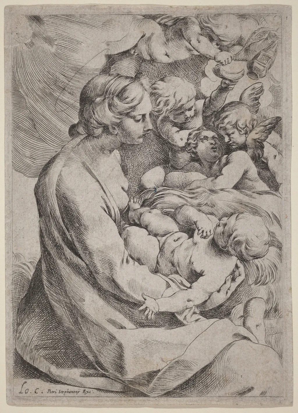Madonna and Child with Angels, by Ludovico Carracci, ink, 1602