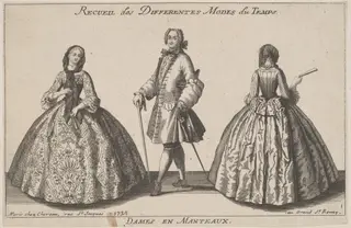Dames en Manteaux, by Jacques Chéreau, ink, 1724