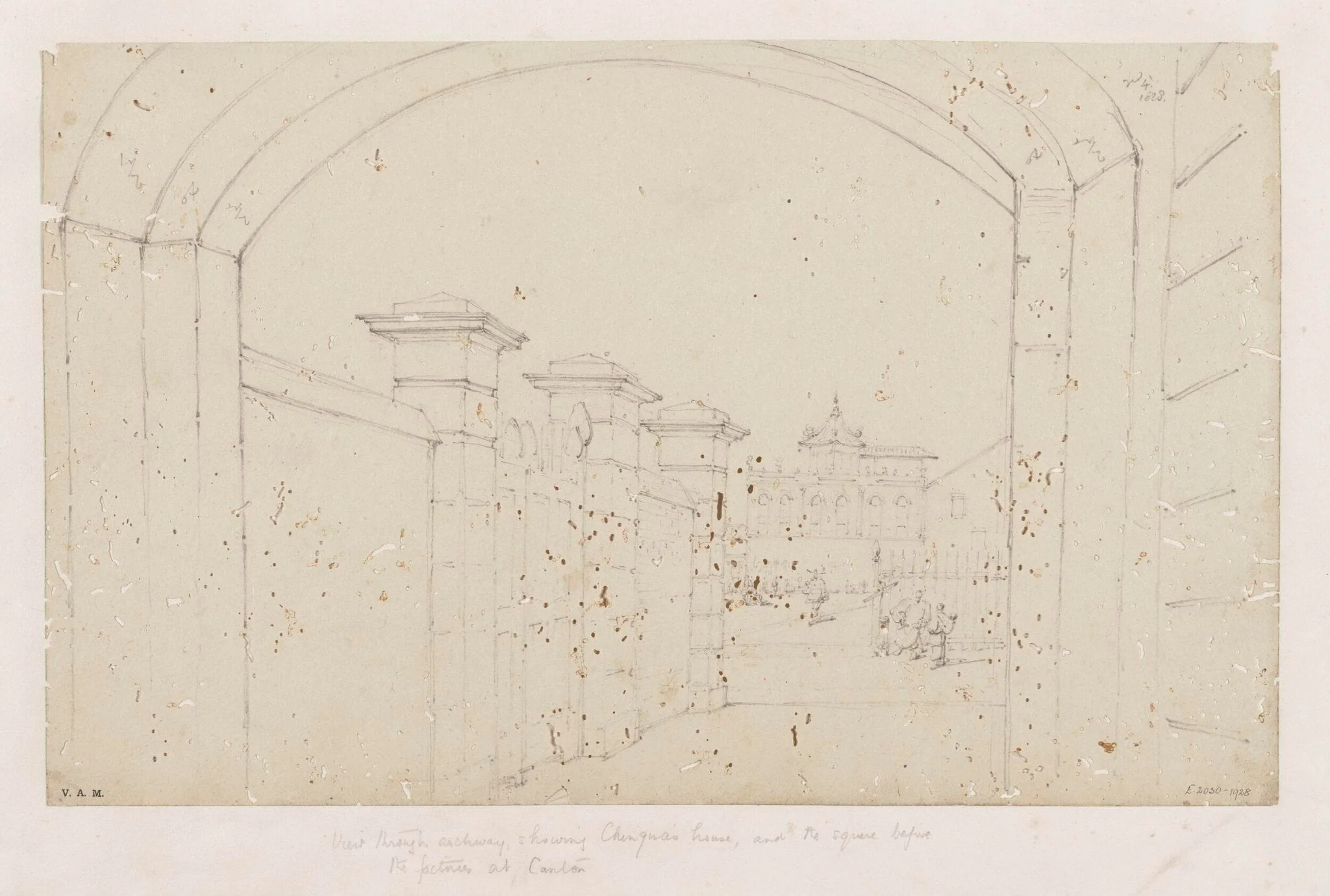 Chungqua's premises seen from the portico of the East India Company's 'factory' at Guangzhou (Canton), detail